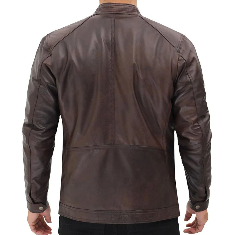 Men's Brown Leather Cafe Racer Jacket