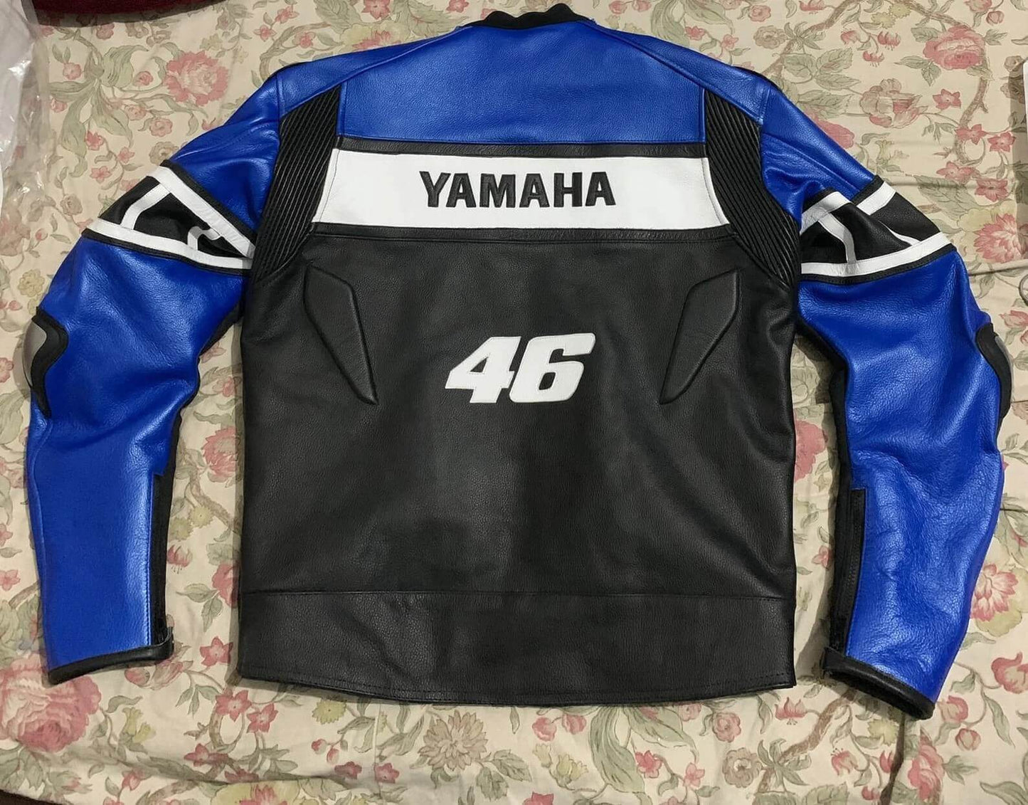 Unisex Yamaha Blue & Black Motorcycle Cowhide Leather Jacket