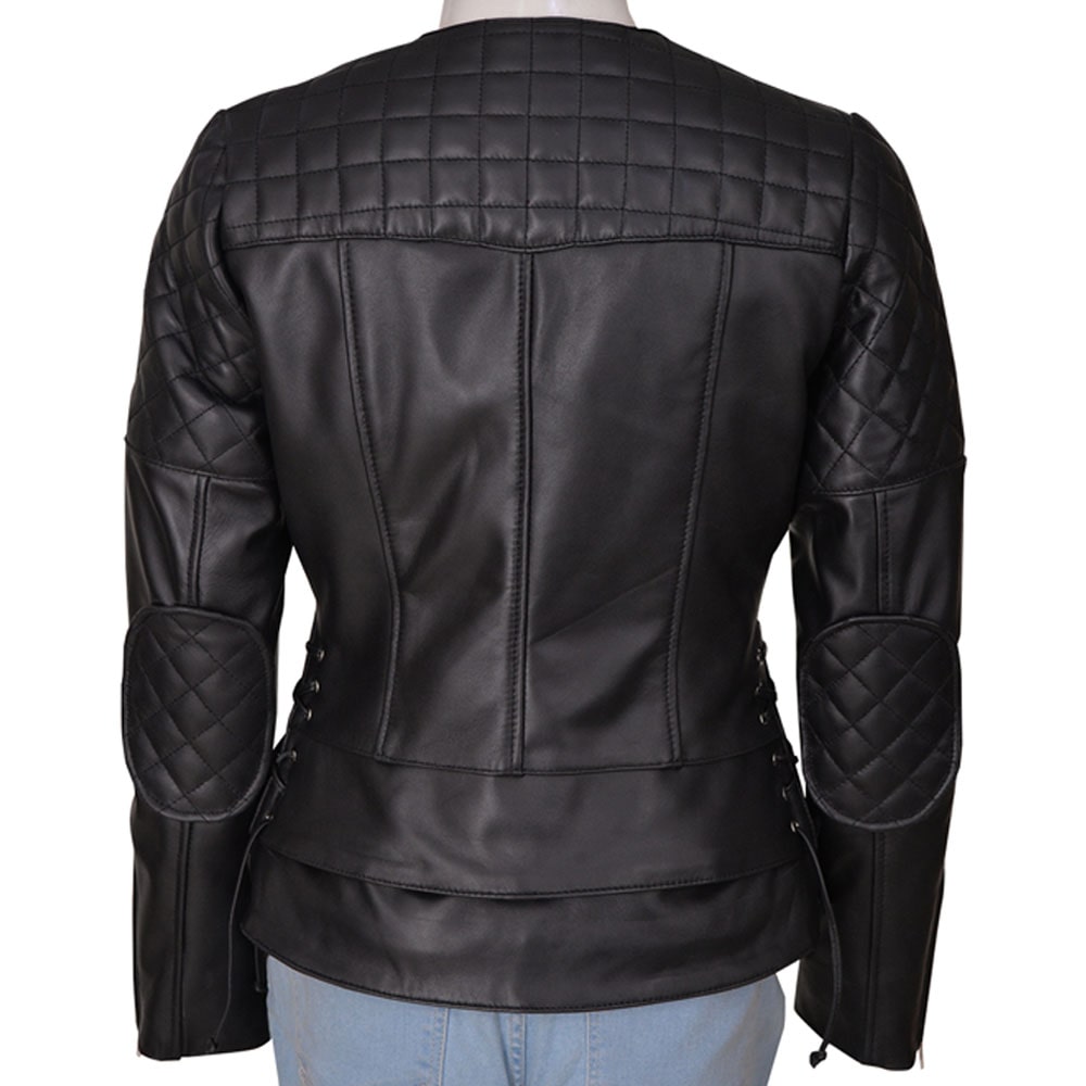 Women Black Biker Quilted Jacket