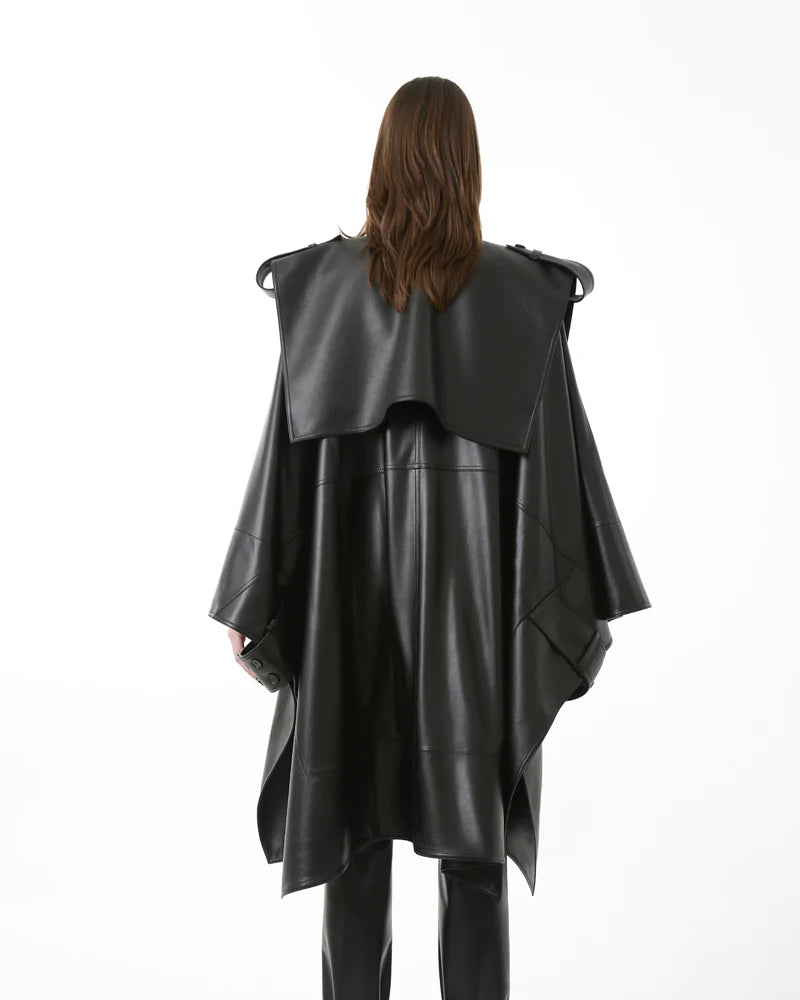 Buy Women Oversized Cape Leather Trench Coat