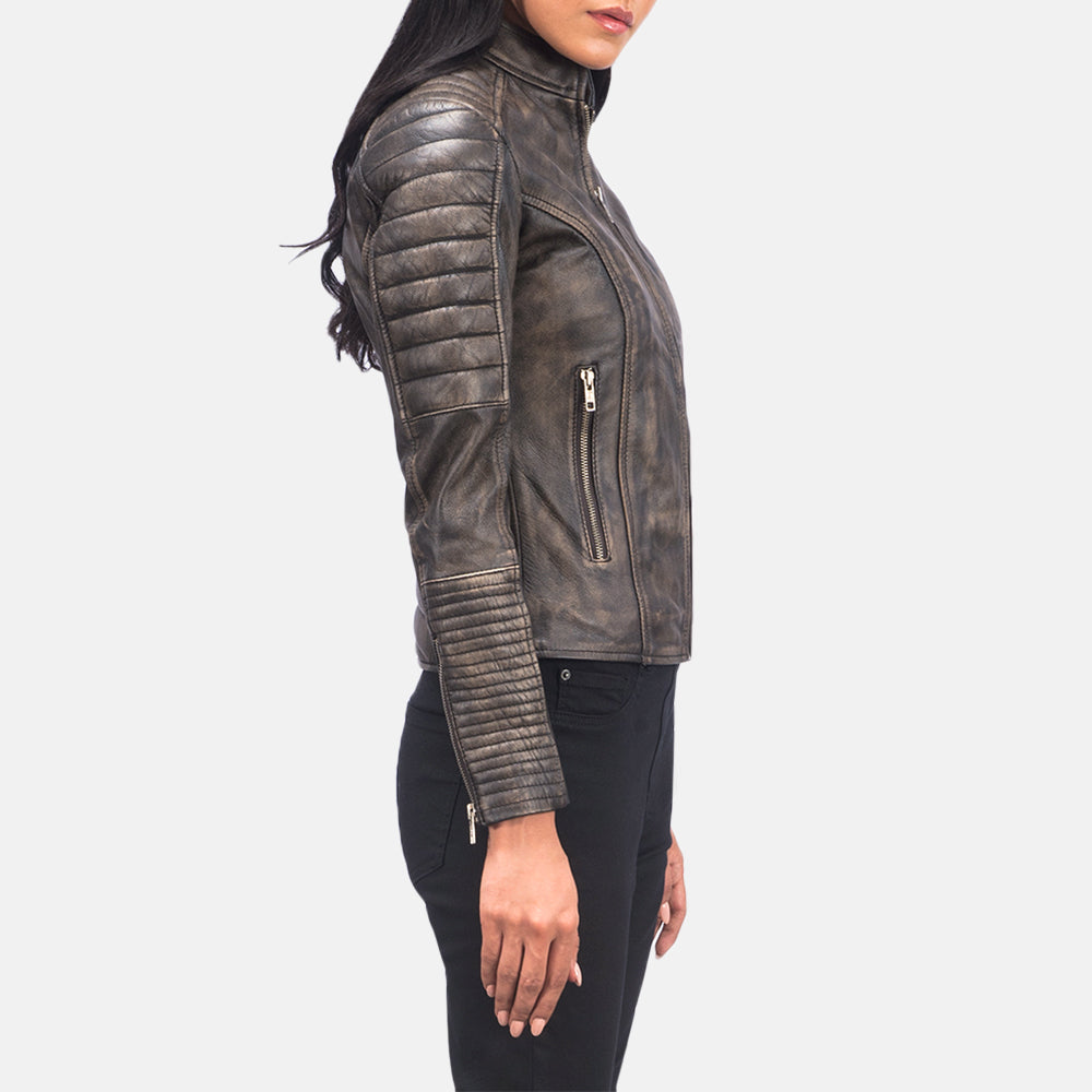 Adalyn Quilted Distressed Brown Biker Jacket