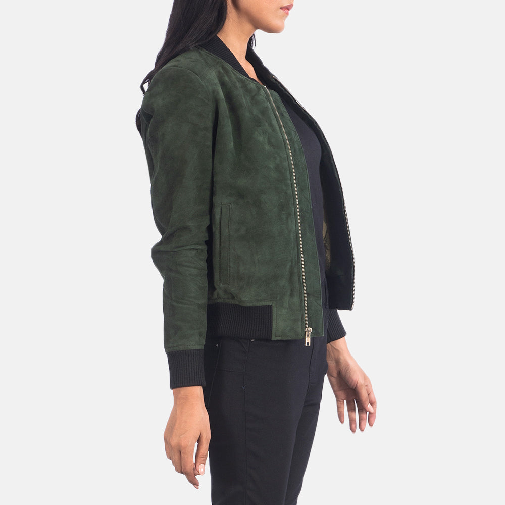 Bliss Green Suede Bomber Jacket - Order Now