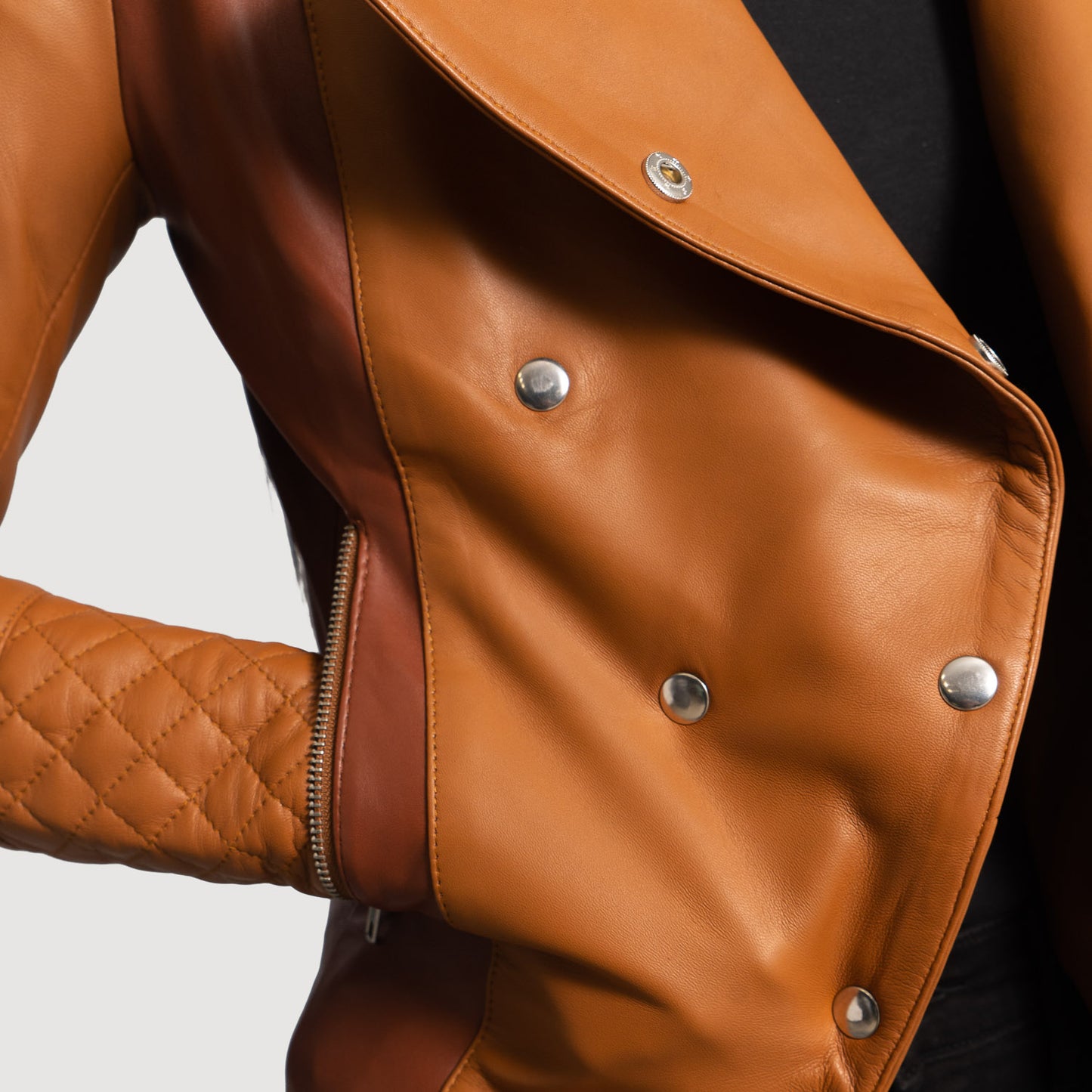 County Tan Overlap Leather Jacket | Buy Now