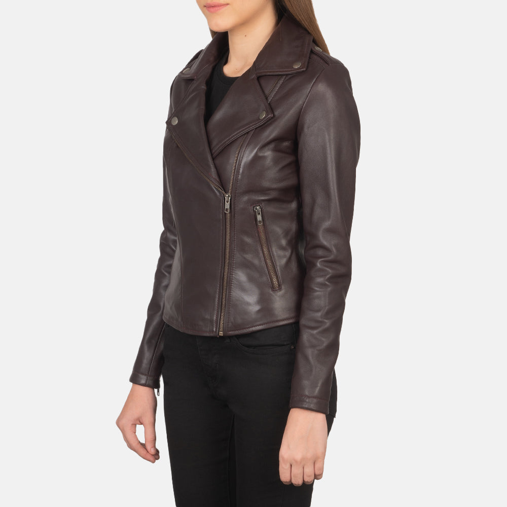 Buy Flashback Maroon Leather Biker Jacket
