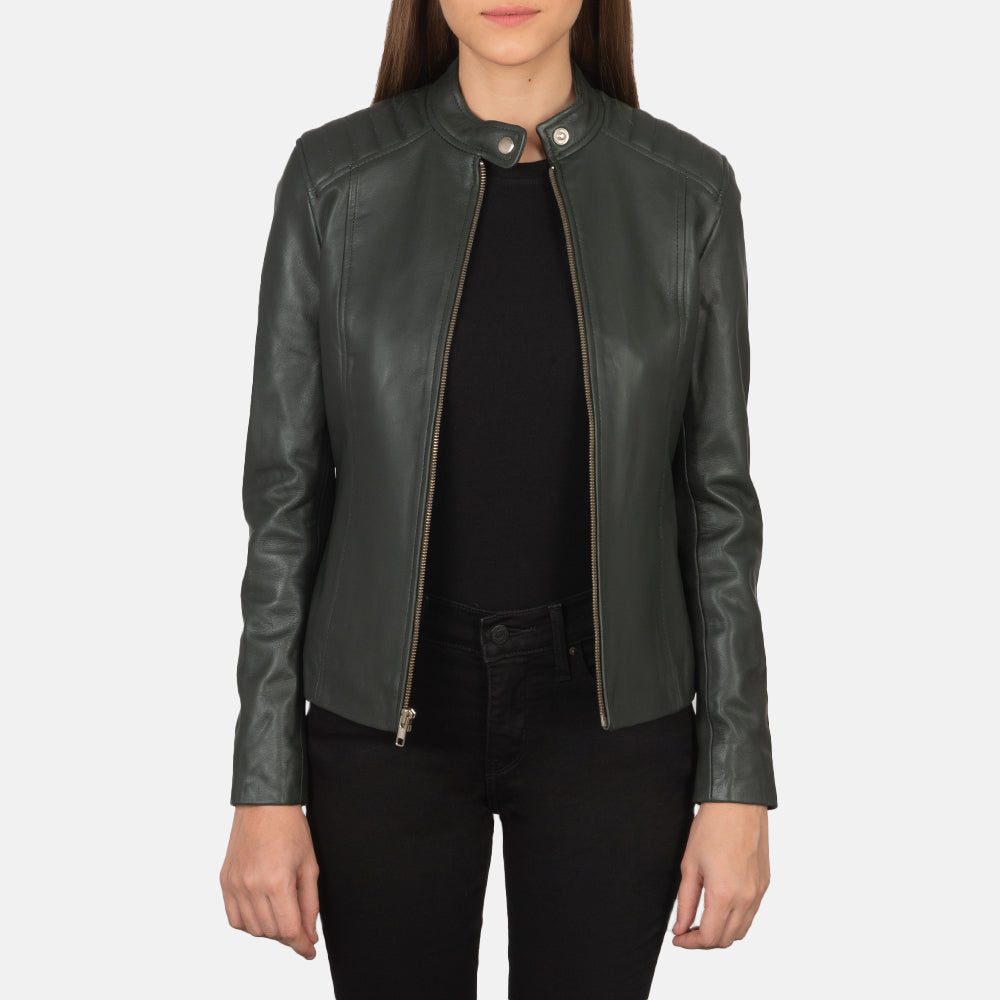 Kelsee Distressed Black Leather Biker Jacket