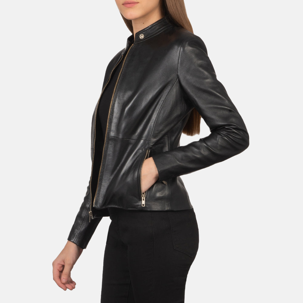 Rave Black Leather Biker Jacket For women