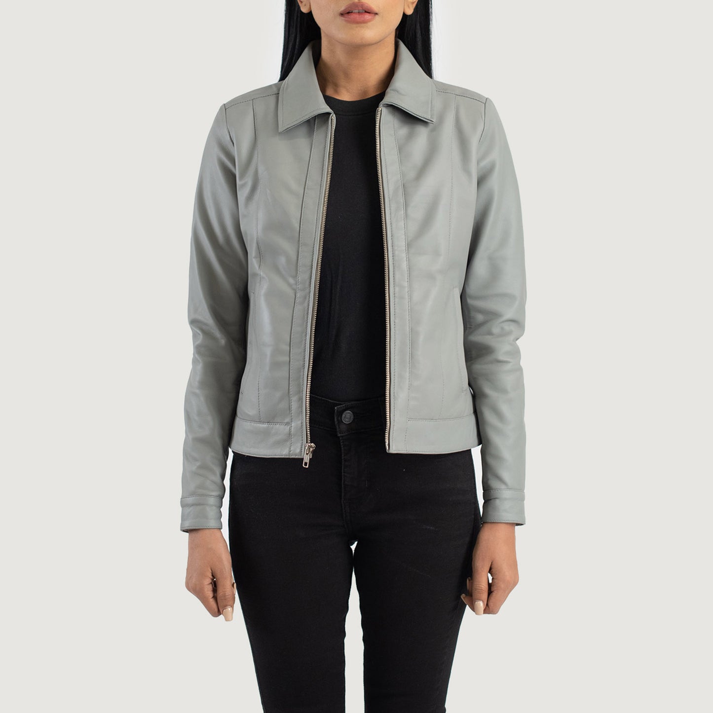 Buy Vixen Grey Classic Collar Leather Jacket
