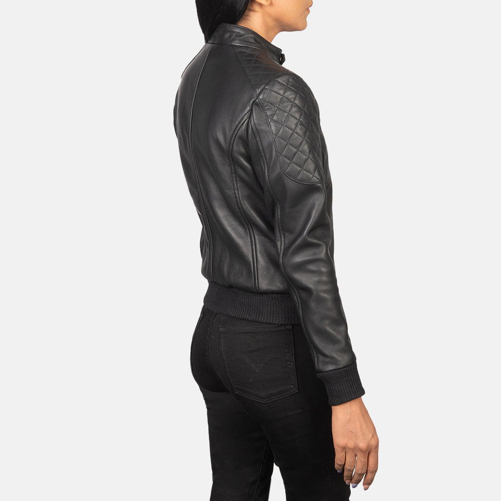 Buy Zenna Black Leather Bomber Jacket |Sale