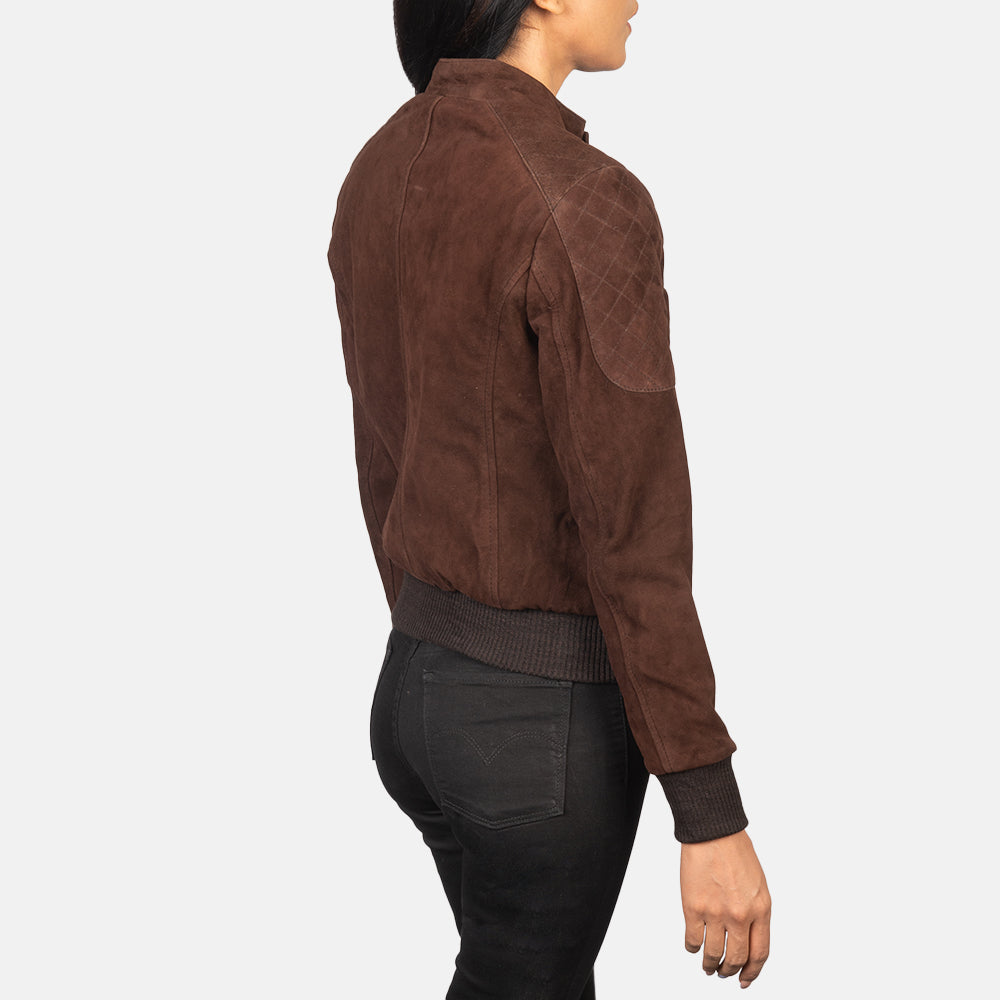 Zenna Mocha Suede Bomber Jacket - Buy Now