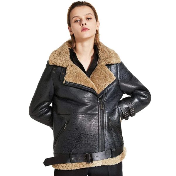 Womens Shearling Jacket B-3 Bomber Jacket
