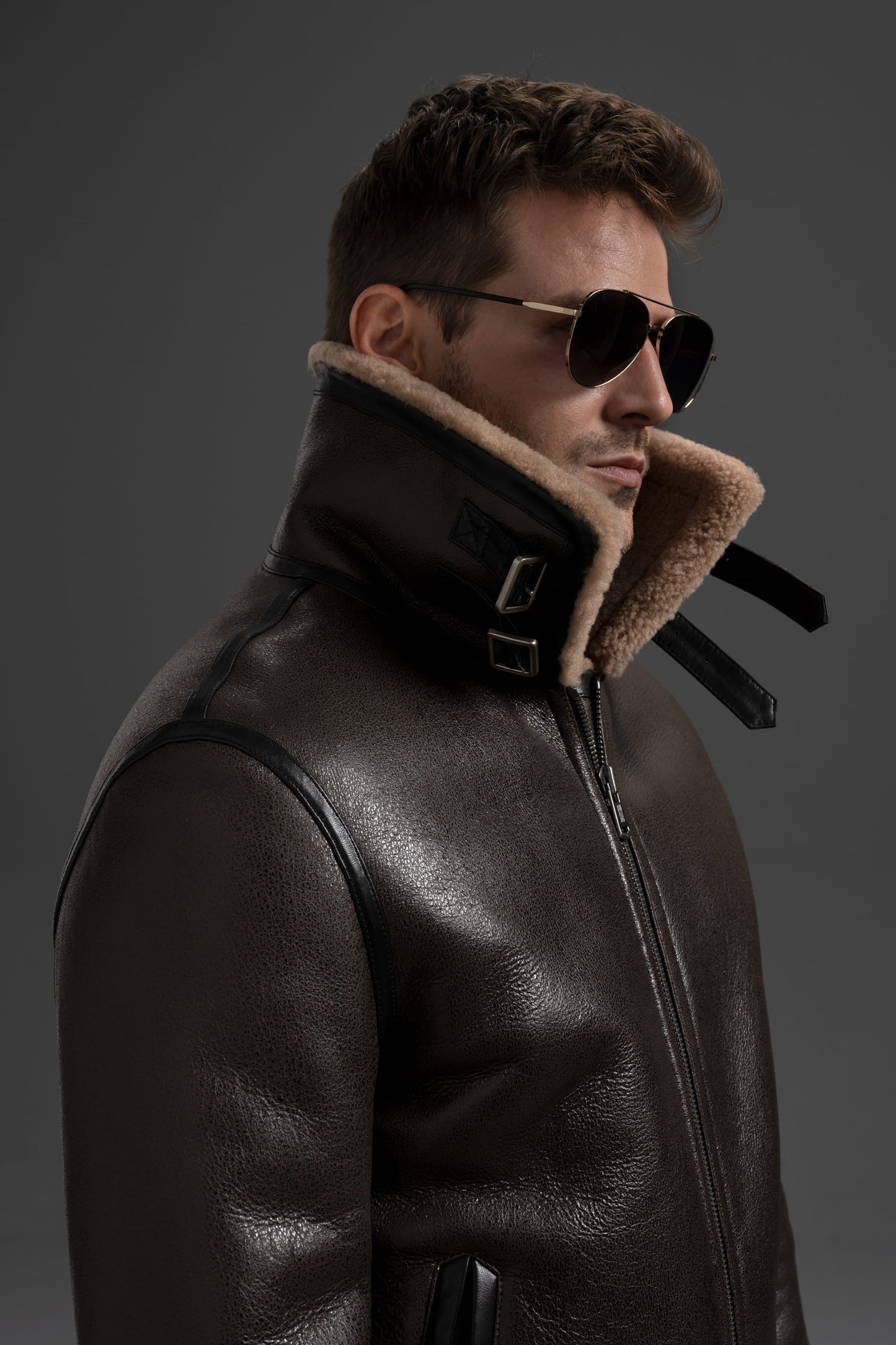 Brown Sheepskin B-3 Bomber Shearling Flight Jacket