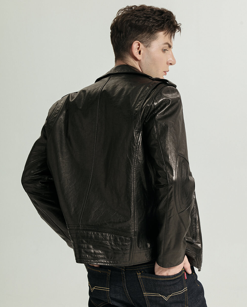 Casual Black Genuine Leather Biker Jacket