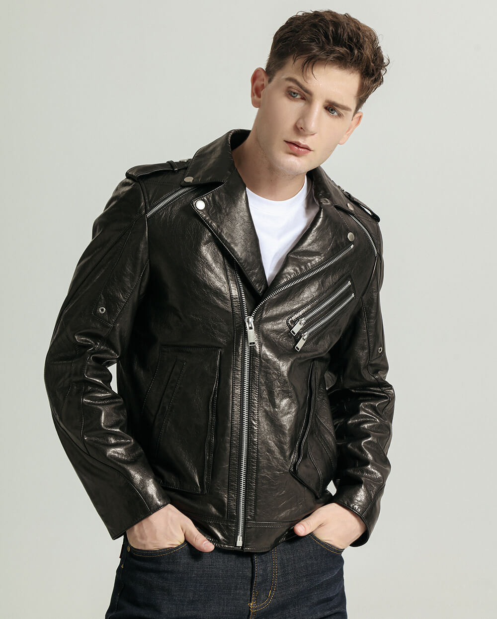 Black Vegetable Tanned Moto Leather Jacket