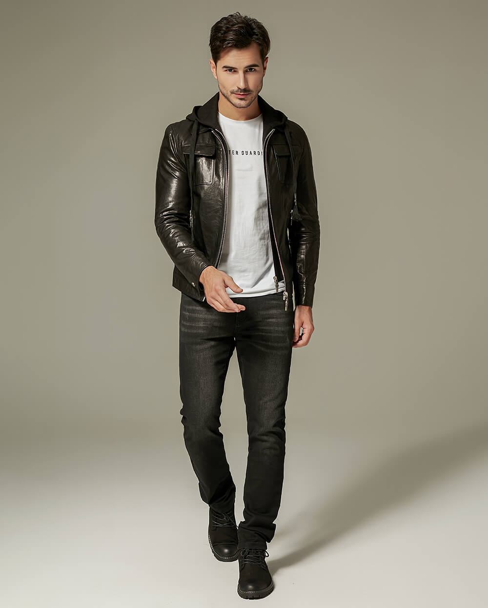 Black Hooded Vegetable Tanned Jacket