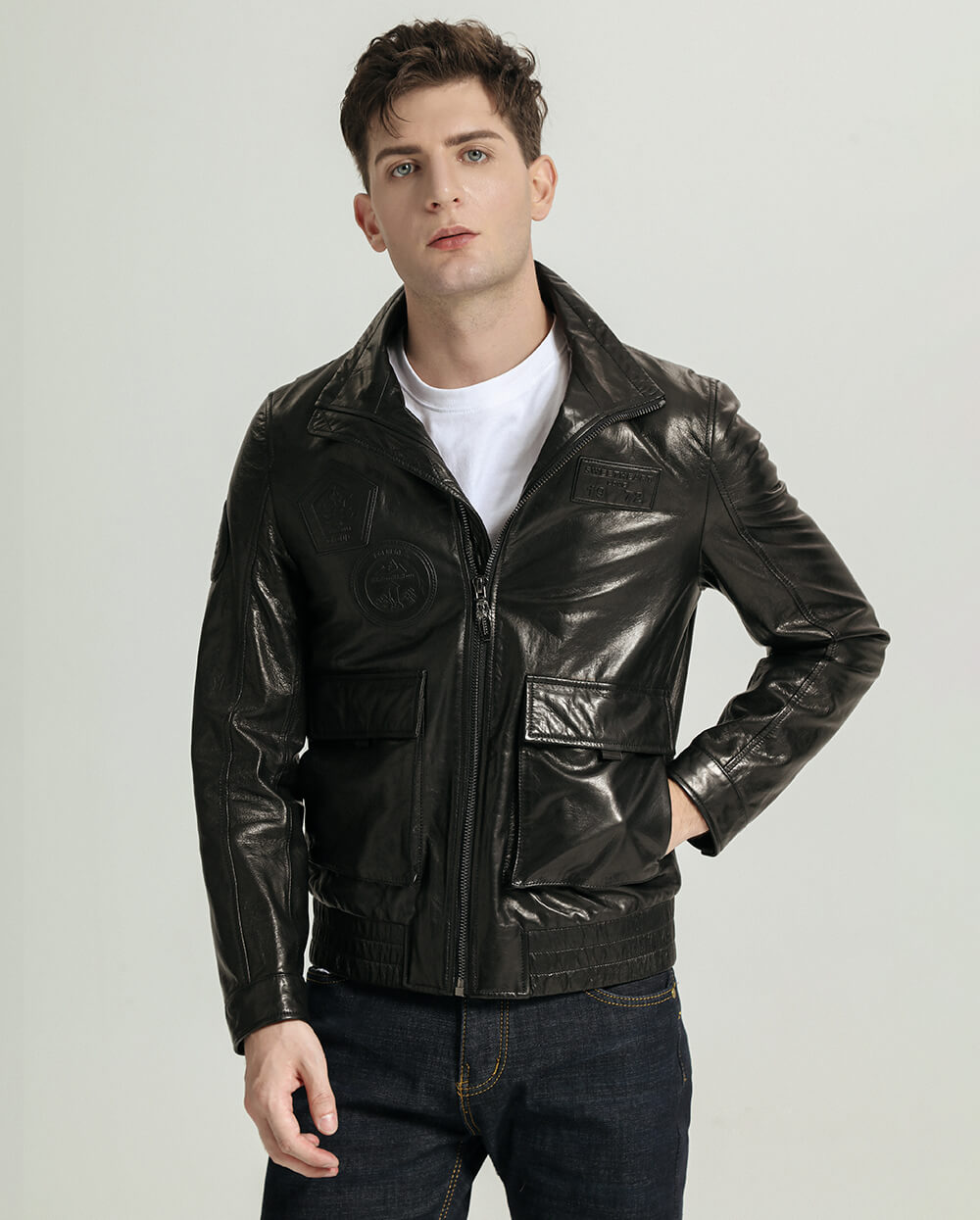 Black Goatskin Bomber Jacket