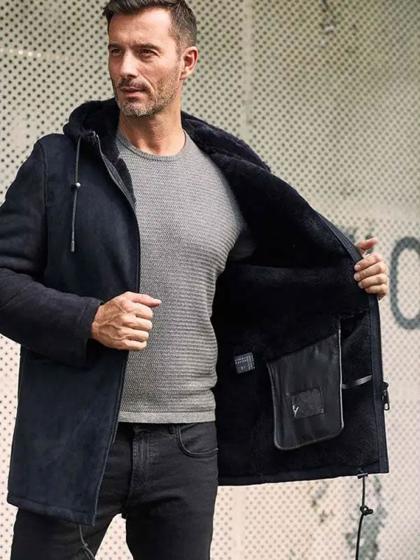 shearling fur overcoat
