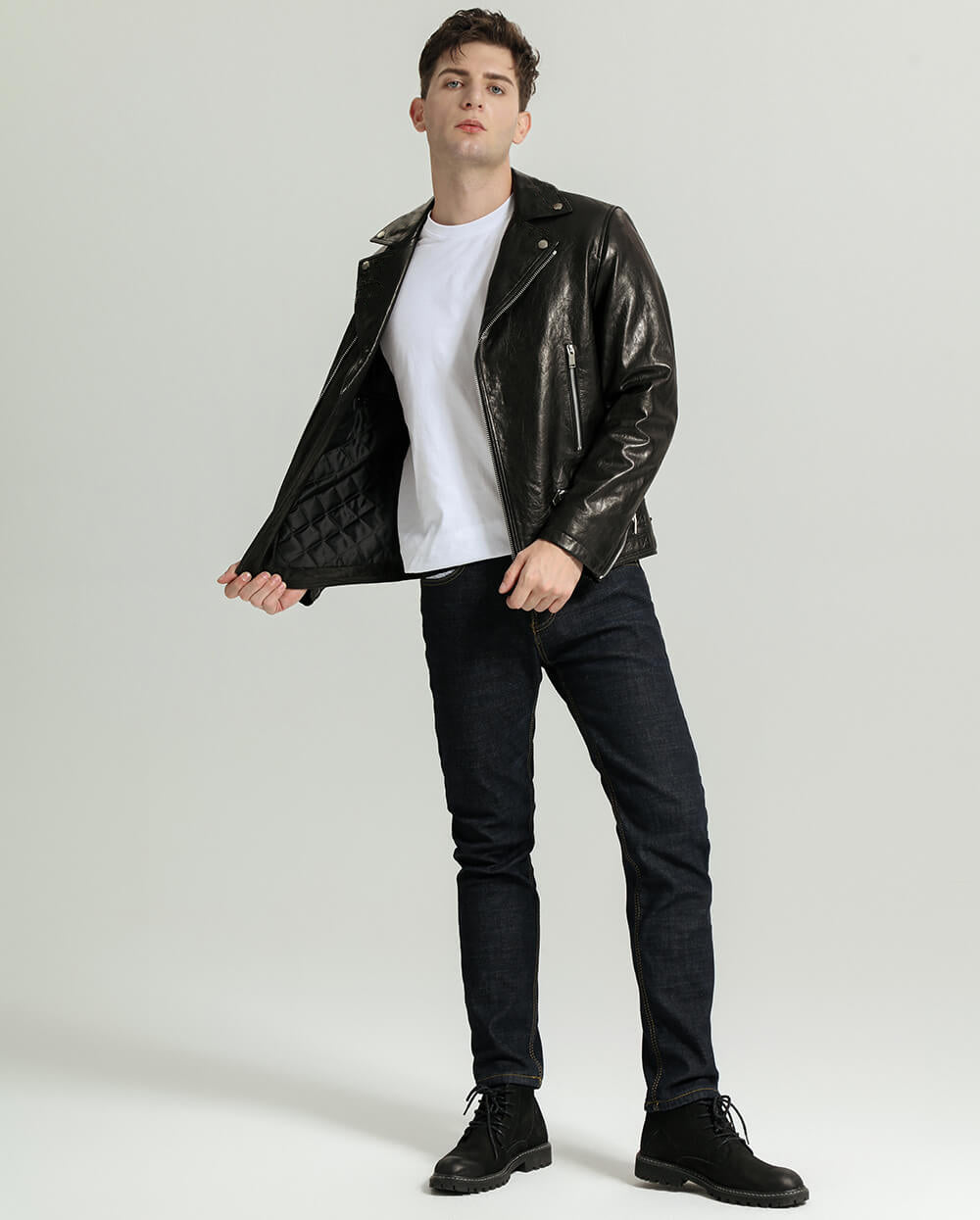 Black Vegetable Tanned Goatskin Moto Jacket