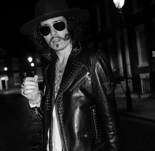 Black Rock stud Belted Leather Moto Jacket