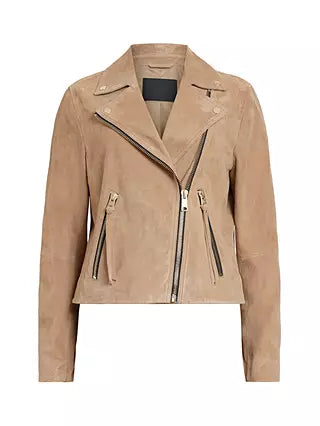 AllSaints Dalby Suede Biker Jacket, Pale Tan