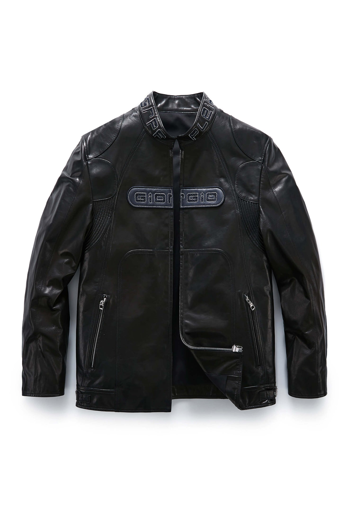 Men's Black 100% Goatskin Embroidered Racer Leather Biker Jacket