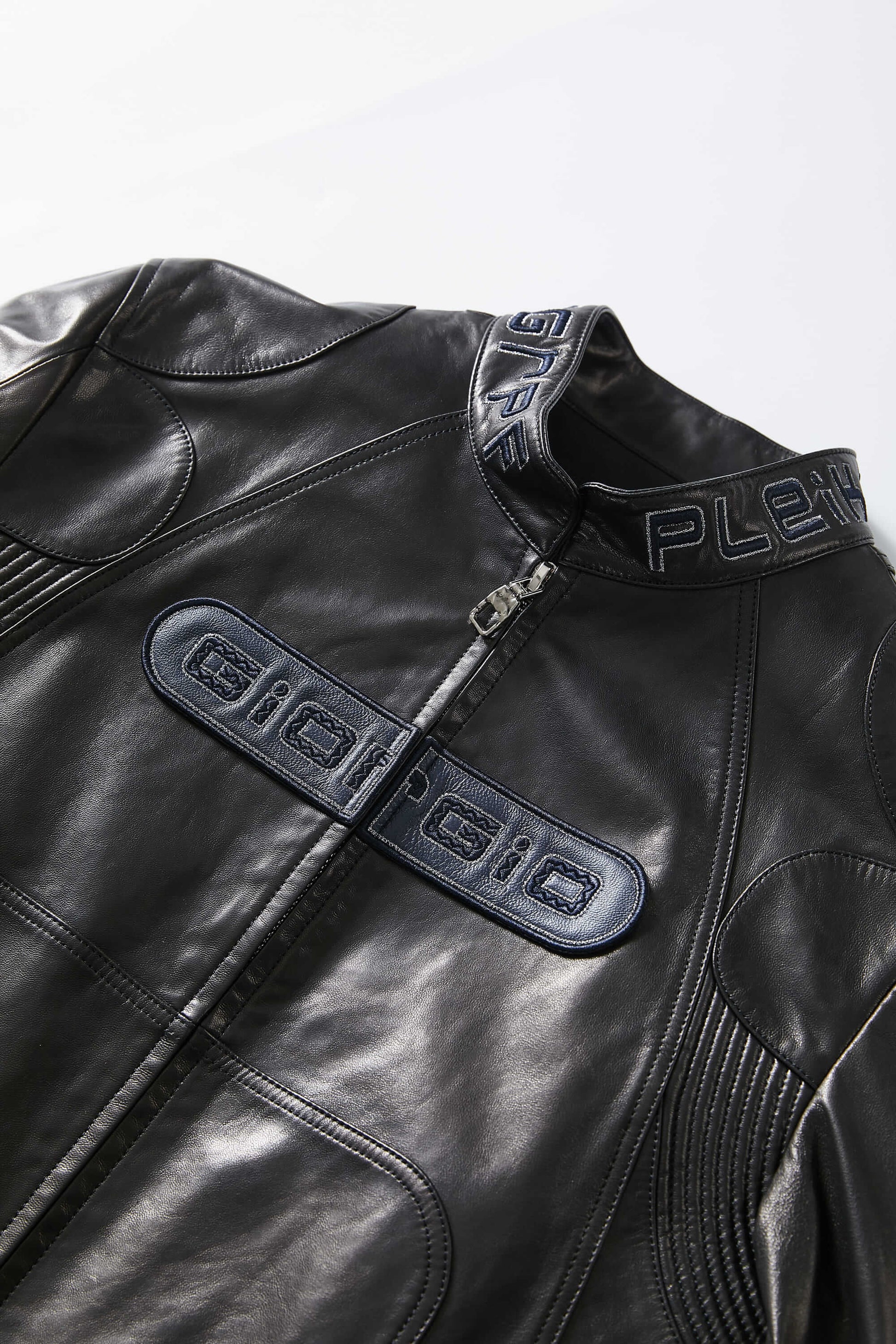 Black Embroidered Racer Leather Jacket