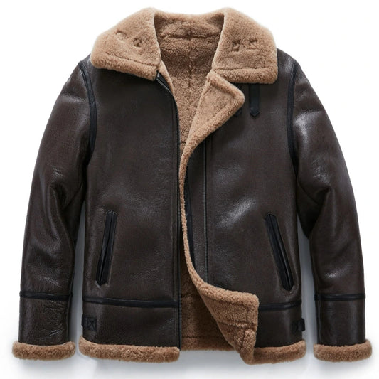 Brown Sheepskin B-3 Bomber Shearling Flight Jacket