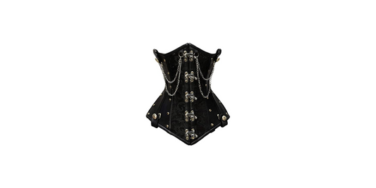 Staier Black Brocade & Faux Leather Underbust Corset With Chain Details