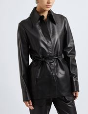 LEATHER BELTED SHACKET Solid color shirts & blouses
