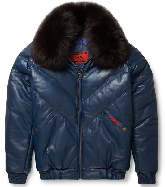 Buy Best fashion Trendy Navy Leather V-Bomber Jacket