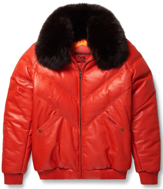 Buy Best Limited edition Trendy Fashion Orange Leather V-Bomber Jacket