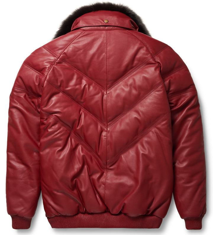 Buy Best price Limited edition Trendy Fashion Burgundy Leather V-Bomber Jacket