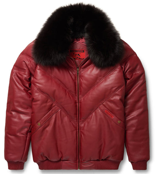Buy Best price Limited edition Trendy Fashion Burgundy Leather V-Bomber Jacket