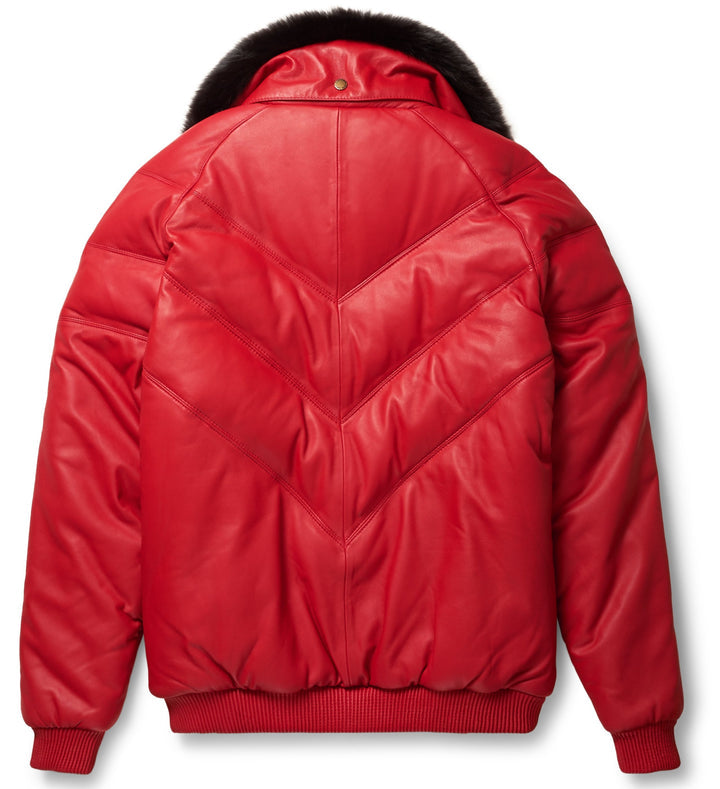 Buy Best price Red Leather V-Bomber Jacket