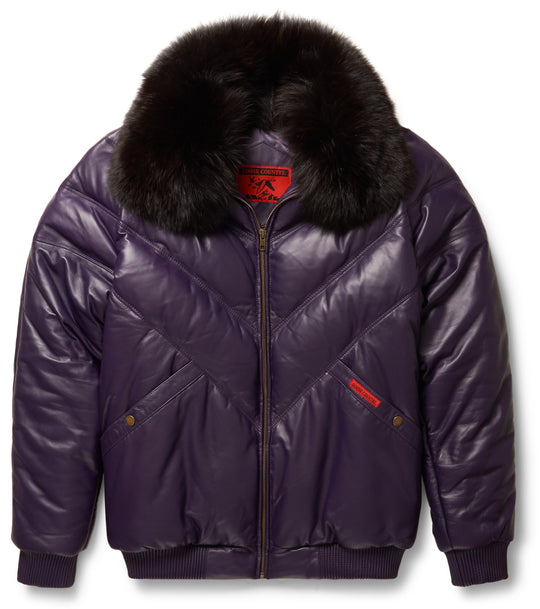 Buy Best price Purple Leather V-Bomber Jacket