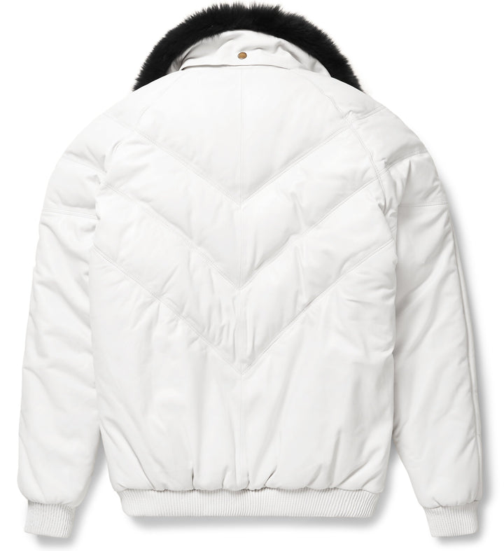 Buy Best price Limited edition Trendy Fashion White Leather V-Bomber Jacket