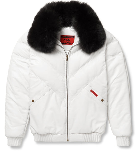 Buy Best price Limited edition Trendy Fashion White Leather V-Bomber Jacket
