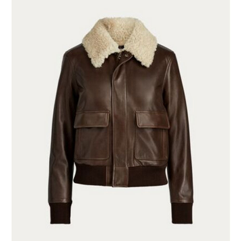 Women Aviator Sheepskin Shearling Motorbike Leather Bomber Jacket