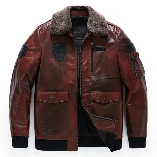 Reddish Brown Patched Bomber Jacket