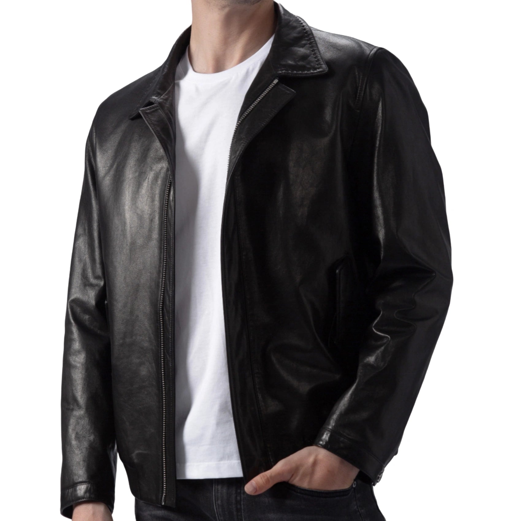 Black Zipped Quilted Leather Bomber Jacket