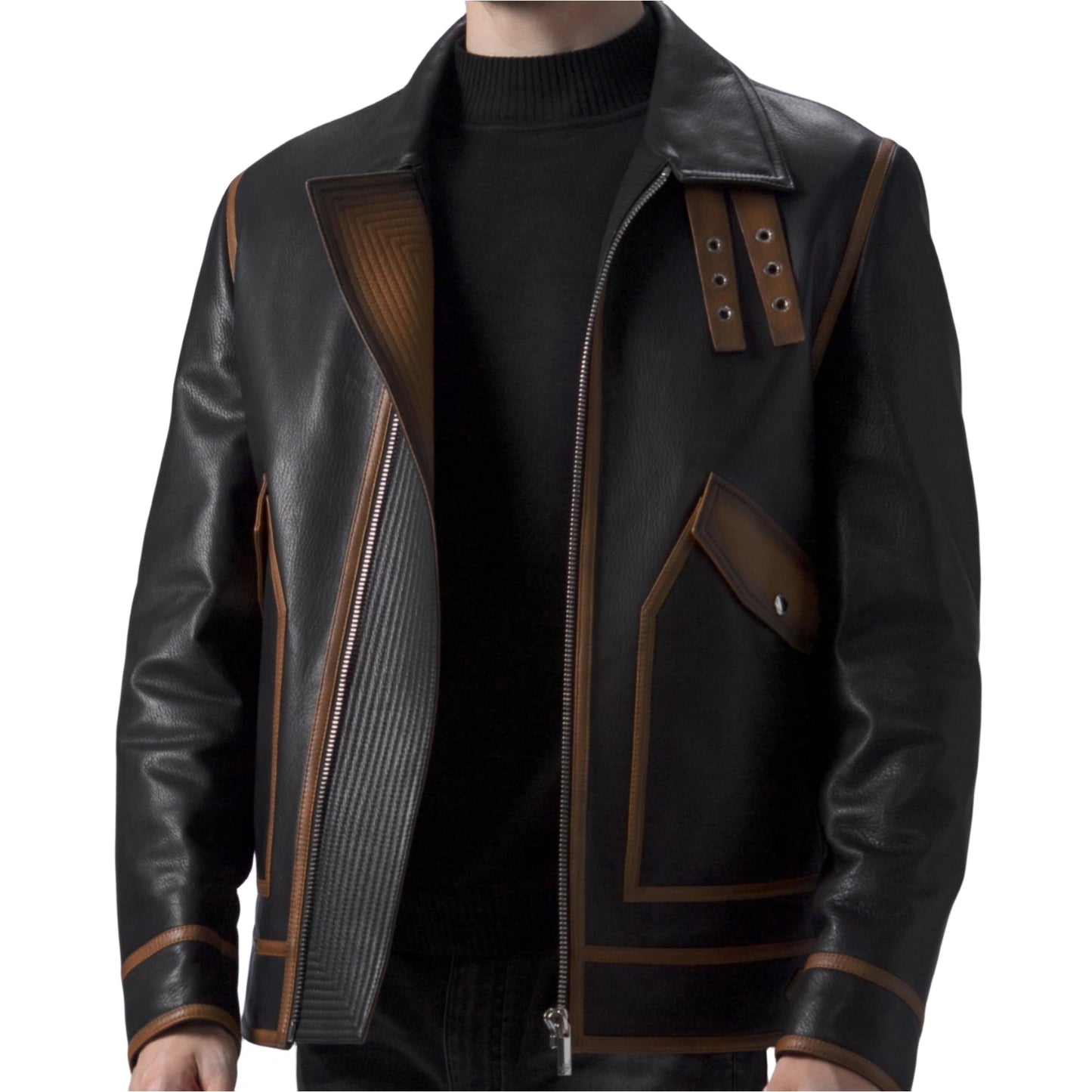 Black Vintage Distressed Buckskin Textured Biker Leather Jacket