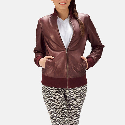 Buy Best Fashion Reida Maroon Leather Bomber Jacket