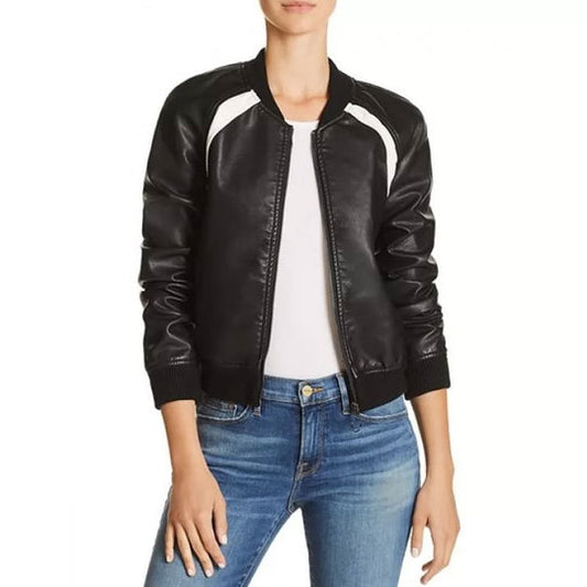 Buy Best Price Fashion Casual Baseball Collar Black Leather Bomber Jacket