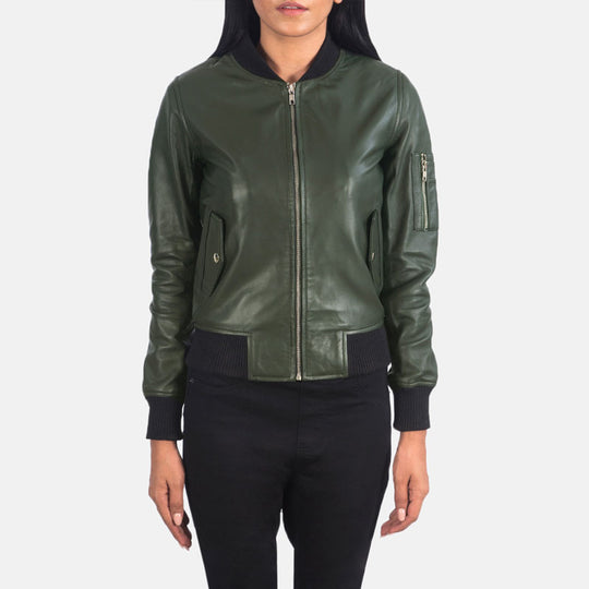 Buy Best fashion Ava Ma-1 Green Leather Bomber Jacket
