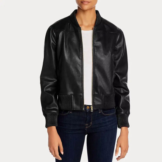 Buy Best Fashion Women’s Faux Black Bomber Leather Jacket