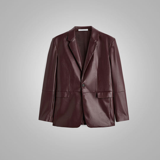 Buy Best price Trendy Fashion Mens Brown Long Sleeves Leather Blazer