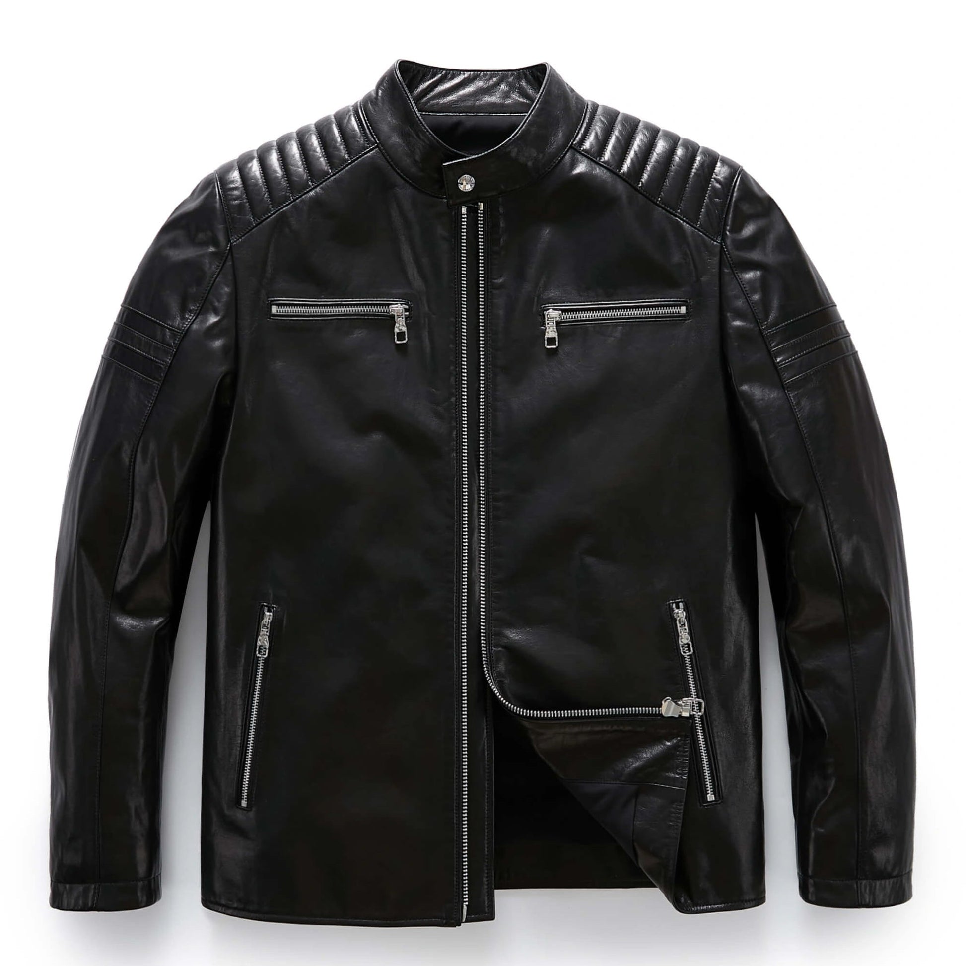 Black Leather Motorcycle Jacket For Men