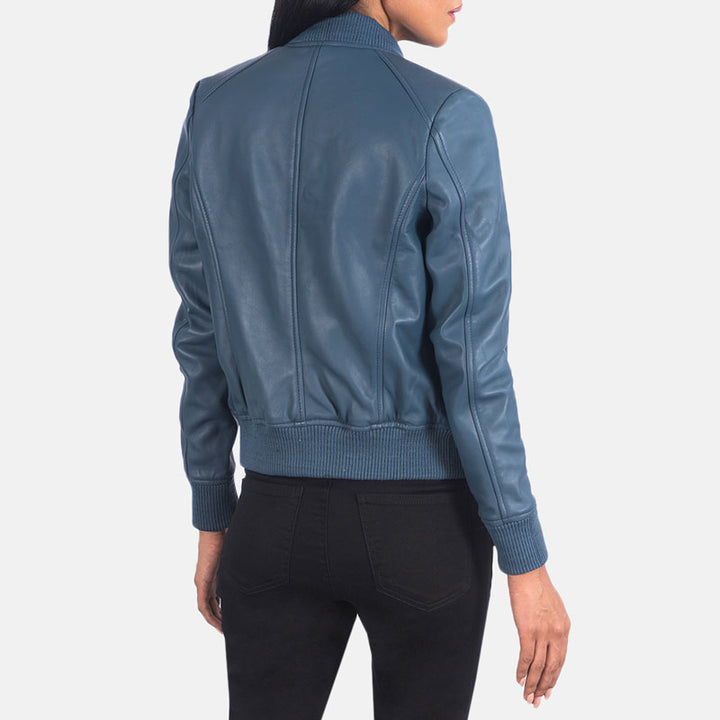 Buy Best fashion Bliss Blue Leather Bomber Jacket