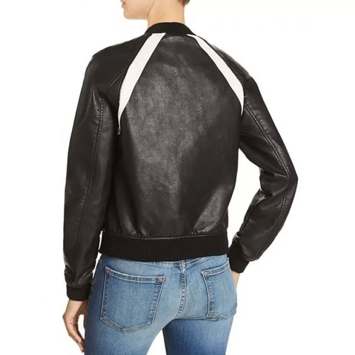 Buy Best Price Fashion Casual Baseball Collar Black Leather Bomber Jacket