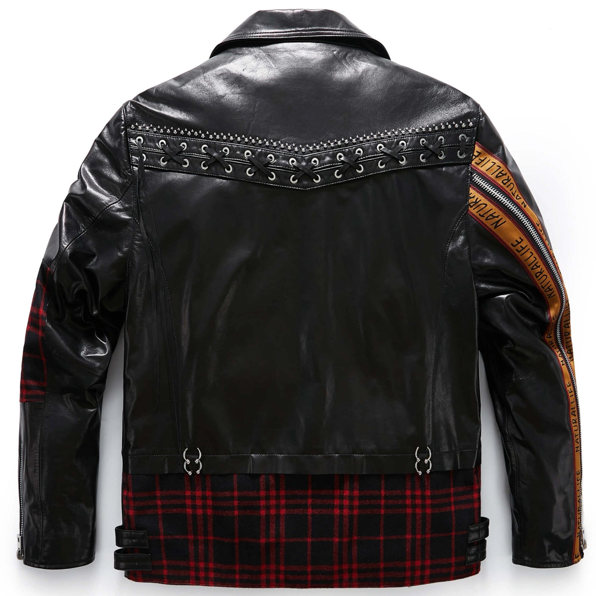 Black Goatskin Leather Wool Moto Jacket 