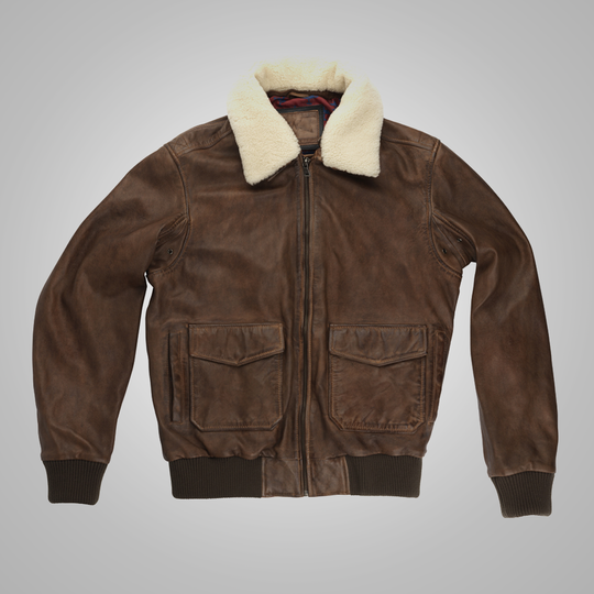 Buy Best Fashion Mens Brown Waxed Sheepskin Aviator Leather Flight Jacket